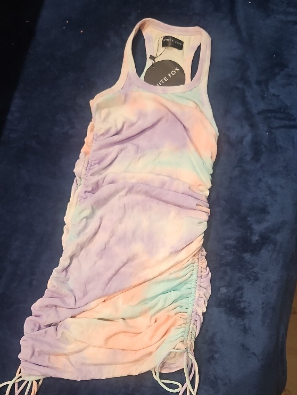 ⭐️White Fox Boutique Pastel Tie-Dye Ribbed Mini Side Ruched Dress S NWT⭐️